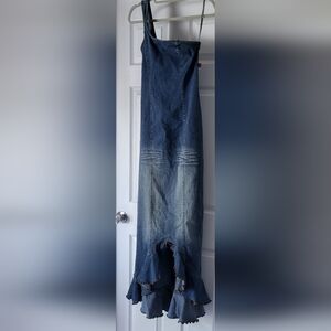 Vintage Y2K Rare Hotkiss long denim one shoulder maxi dress